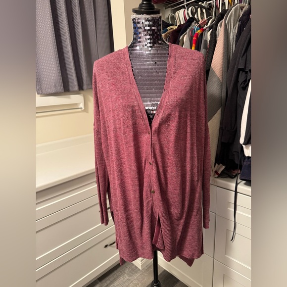 Free people TGIF Oversized SML cardigan raspberry pink high low marled - Picture 4 of 12